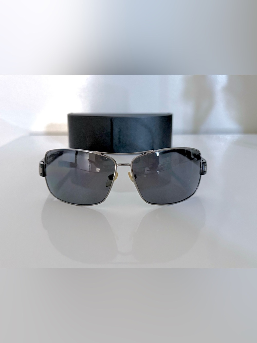 PRADA NEW GREY IN METALLIC SILVER FRAME Polarized Sunglasses, MADE IN ITALY
